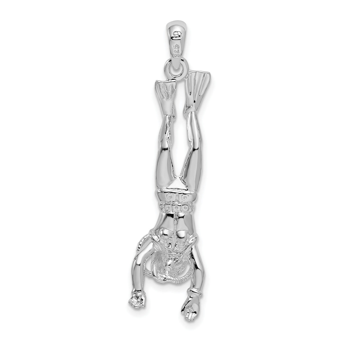Sterling Silver Scuba Diver Pendant with Flippers, Oxygen Tank, 3D Marine Explorer Charm