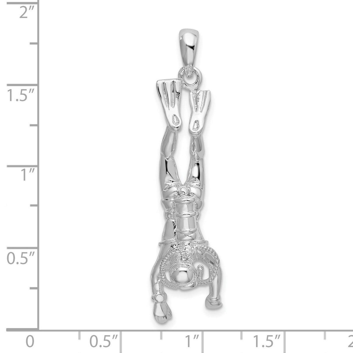 Sterling Silver Scuba Diver Pendant with Flippers, Oxygen Tank, 3D Marine Explorer Charm