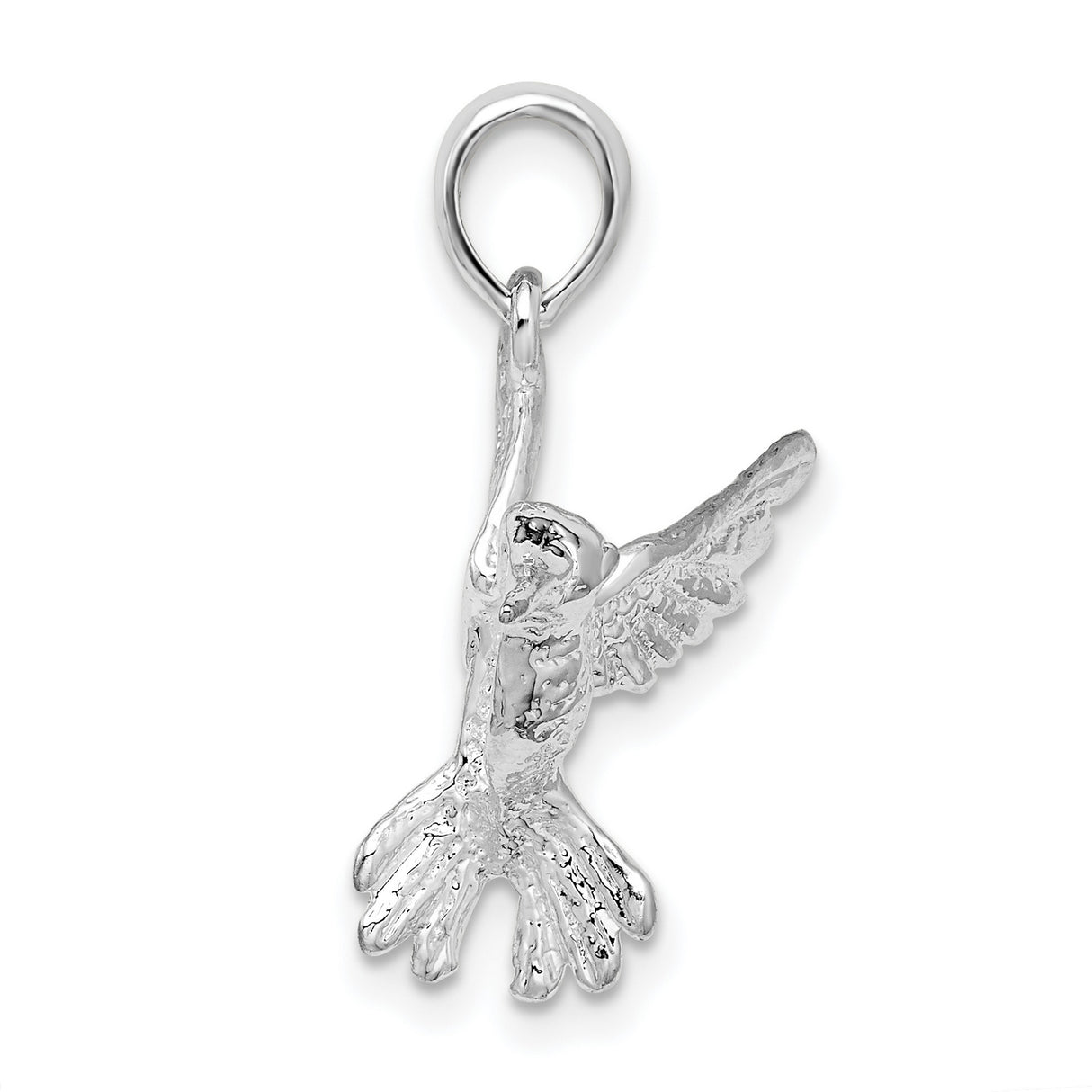 Sterling Silver Hummingbird Pendant with Textured Wings and Detailed Body for Women