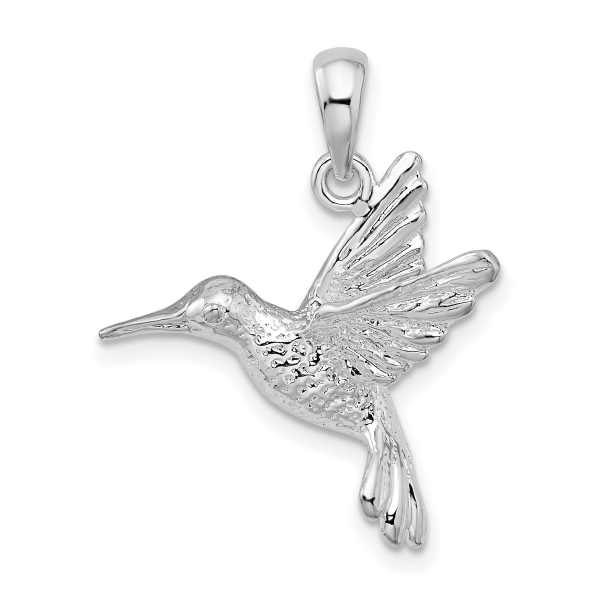Sterling Silver Hummingbird Pendant with Textured Wings and Detailed Body for Women