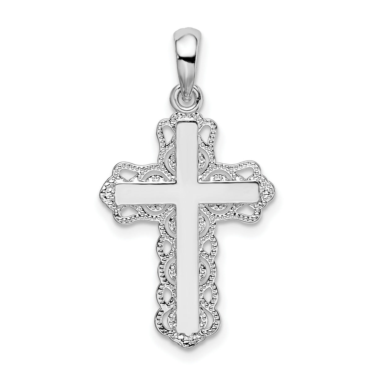 Sterling Silver Cross Pendant with Filigree Lace Edge and Milgrain Detail
