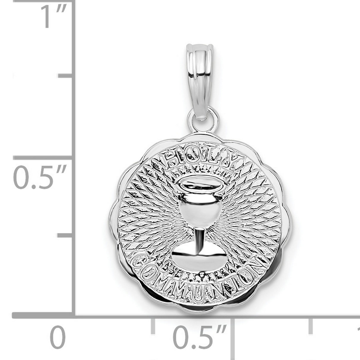 Sterling Silver Communion Pendant with Chalice Symbol and Scalloped Edge