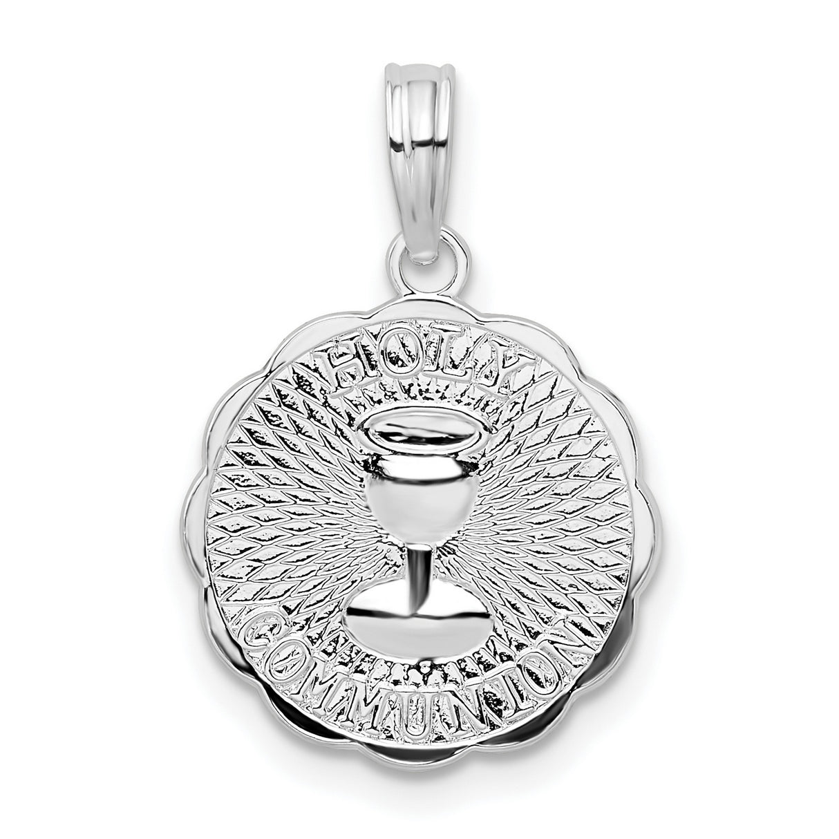 Sterling Silver Communion Pendant with Chalice Symbol and Scalloped Edge