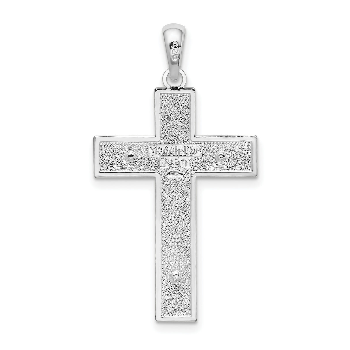 Sterling Silver Crucifix Cross Pendant, Textured Latin Cross with Polished Finish