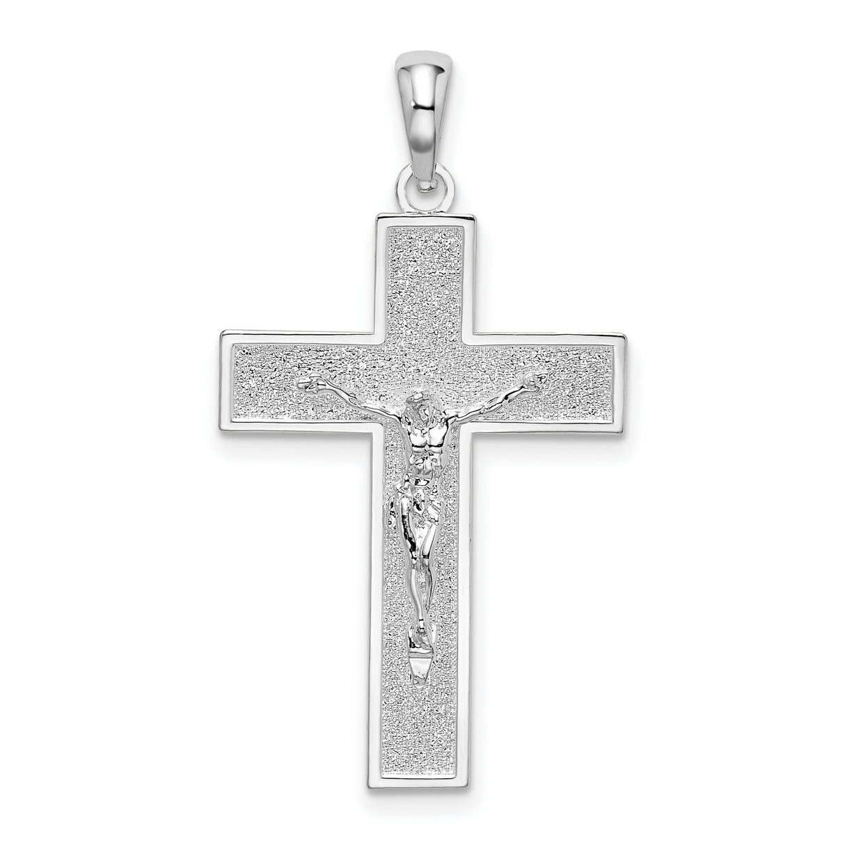 Sterling Silver Crucifix Cross Pendant, Textured Latin Cross with Polished Finish