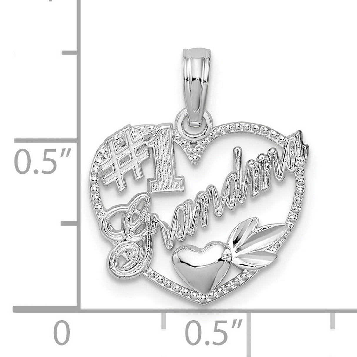 Sterling Silver Heart Shaped #1 Grandma Pendant with Leaf Design for Women