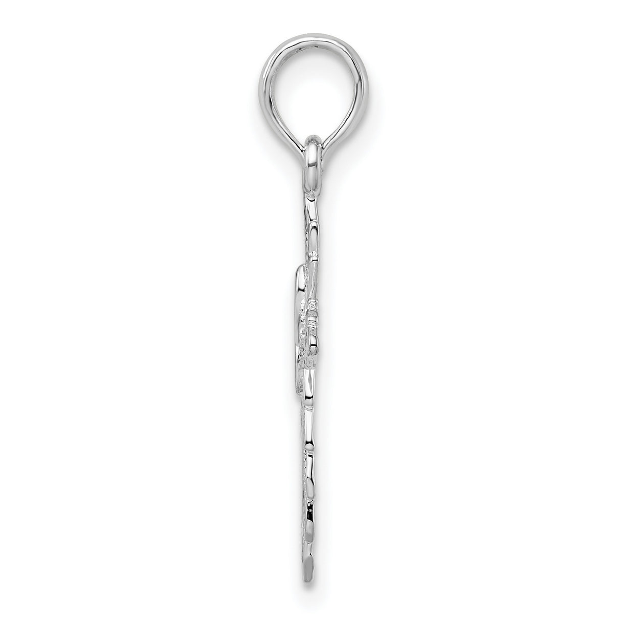 Sterling Silver Cross Pendant with Cut-Out Design, Floral Motif and Leaf Details