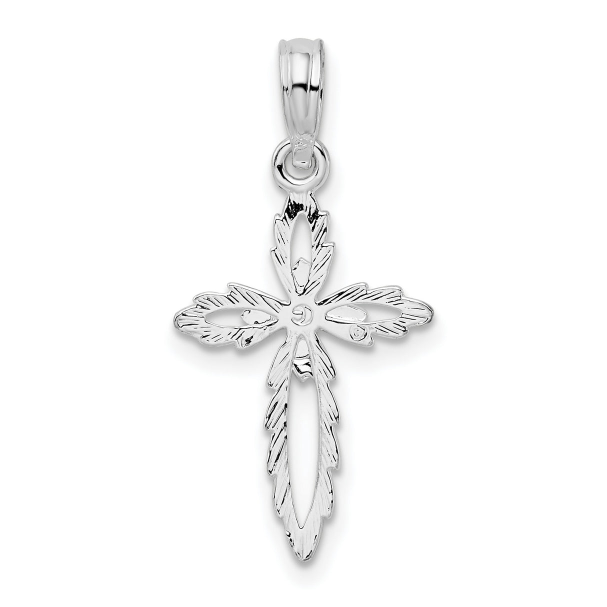 Sterling Silver Cross Pendant with Cut-Out Design, Floral Motif and Leaf Details