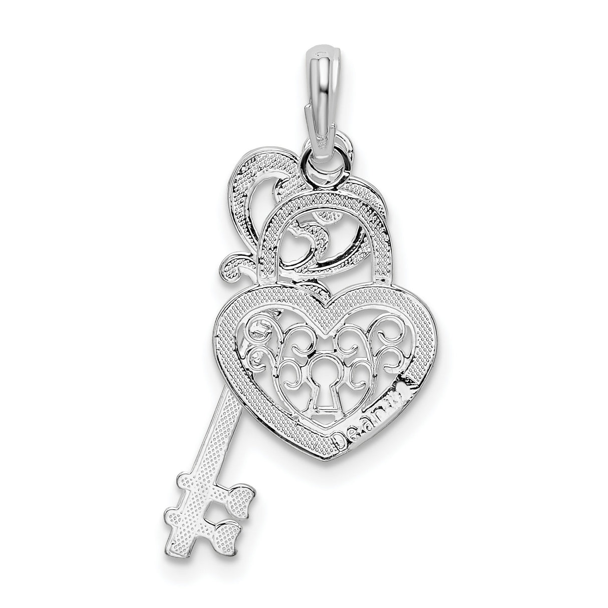Sterling Silver Heart Key Pendant with Filigree Design and Keyhole Motif for Women