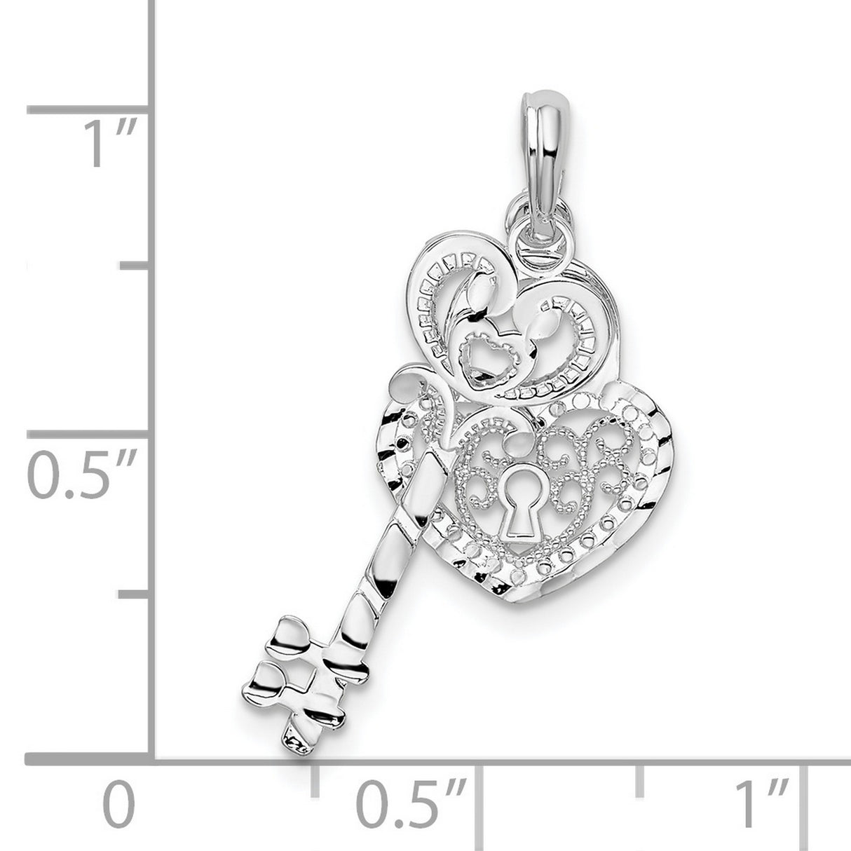 Sterling Silver Heart Key Pendant with Filigree Design and Keyhole Motif for Women