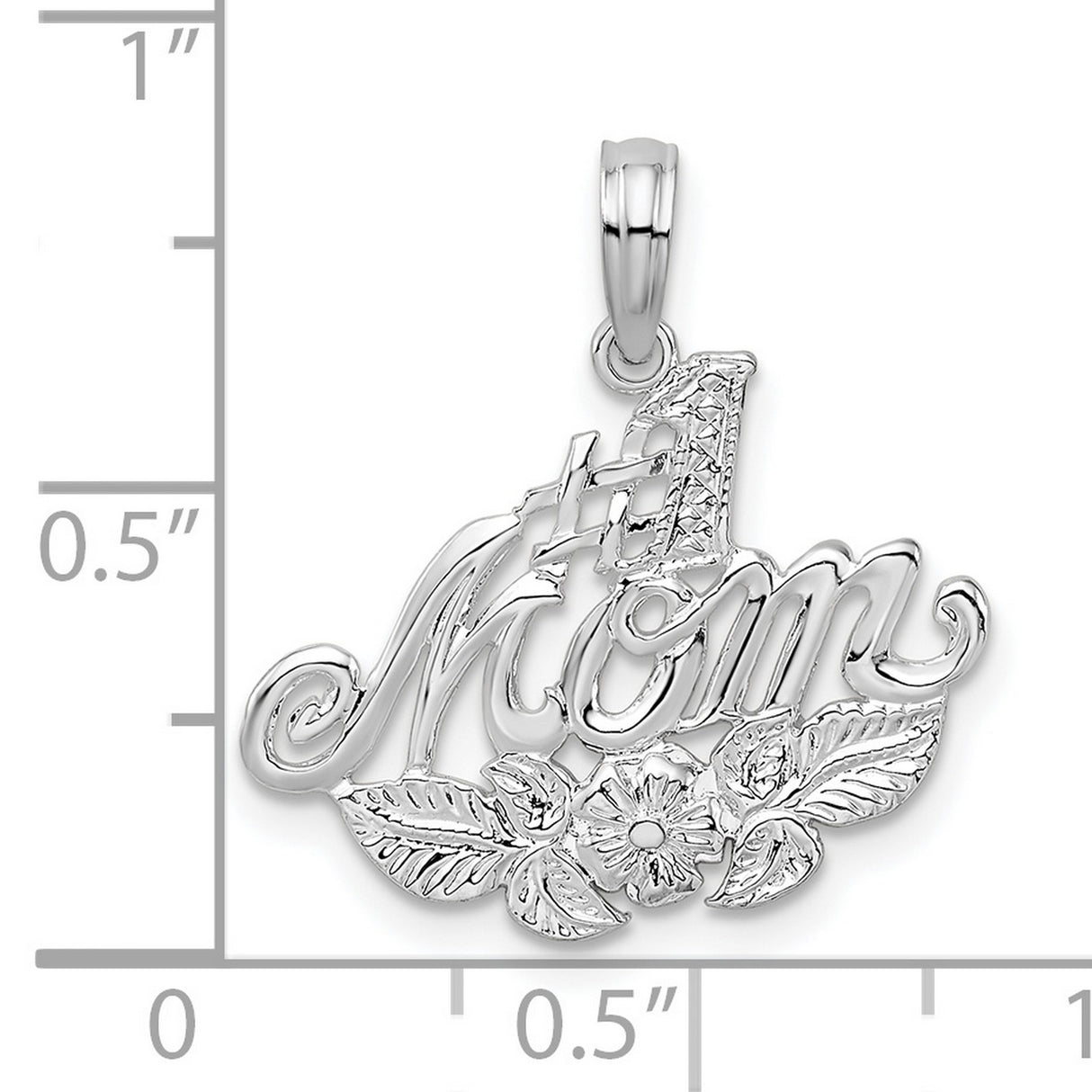 Sterling Silver Number One Mom Pendant with Floral Design and Cursive Lettering