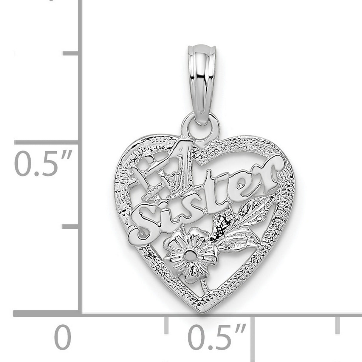 Sterling Silver Heart Pendant with Floral Design, Sister Sentimental Jewelry for Women
