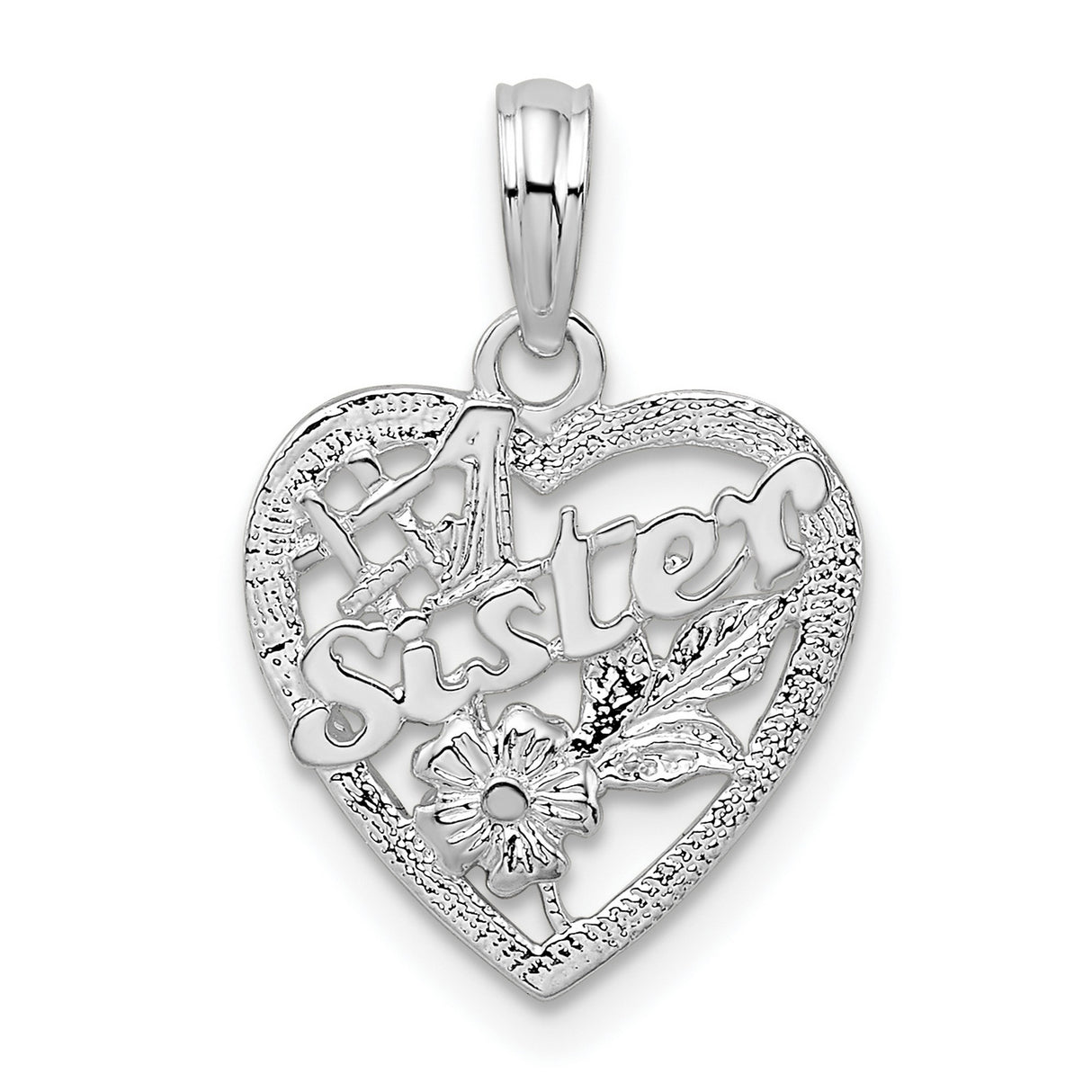 Sterling Silver Heart Pendant with Floral Design, Sister Sentimental Jewelry for Women