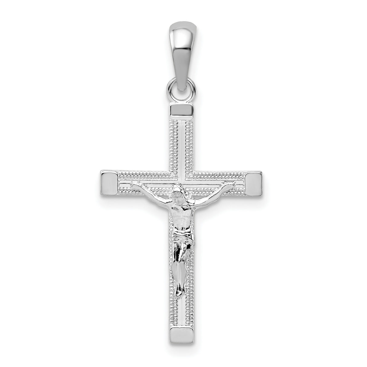 Sterling Silver Crucifix Cross Pendant with Jesus Figure, Mirror Finish, Spiritual Design