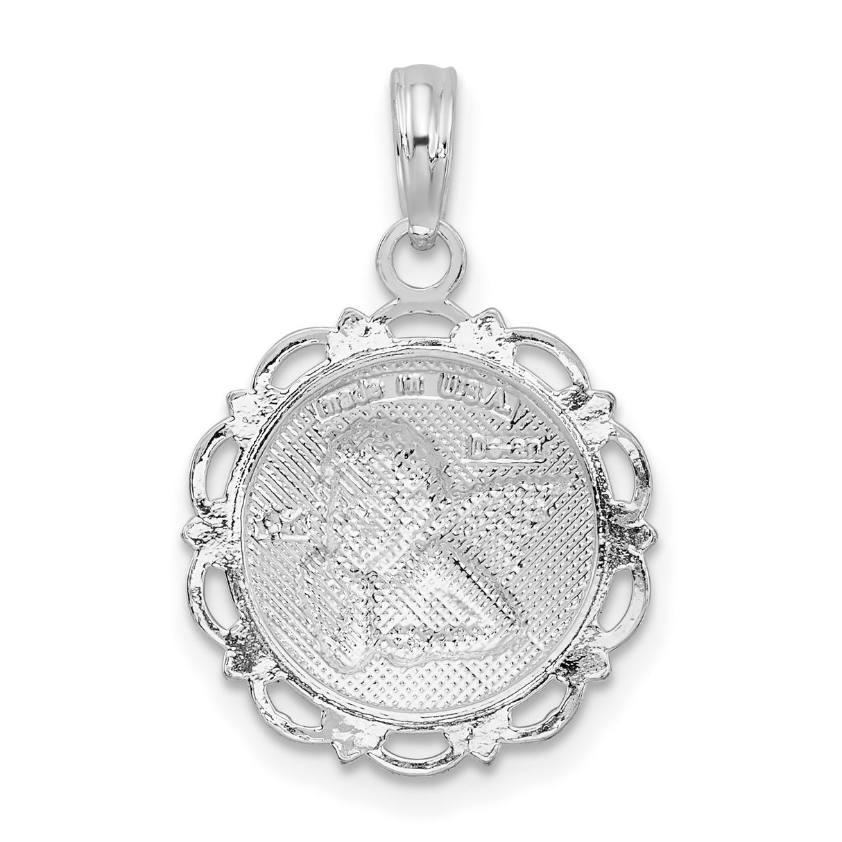 Sterling Silver Angel Pendant with Cherub Design and Scalloped Border, Christian Symbol Charm