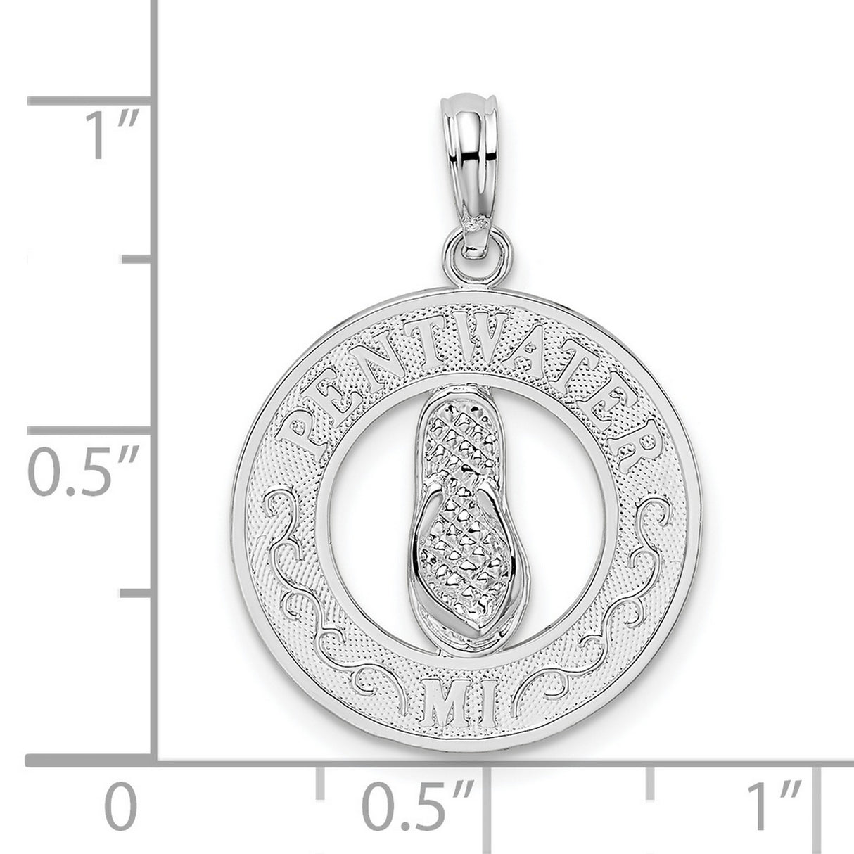 Sterling Silver Flip-Flop Pendant with Pentwater MI Engraving, Coastal Lake Vacation Charm