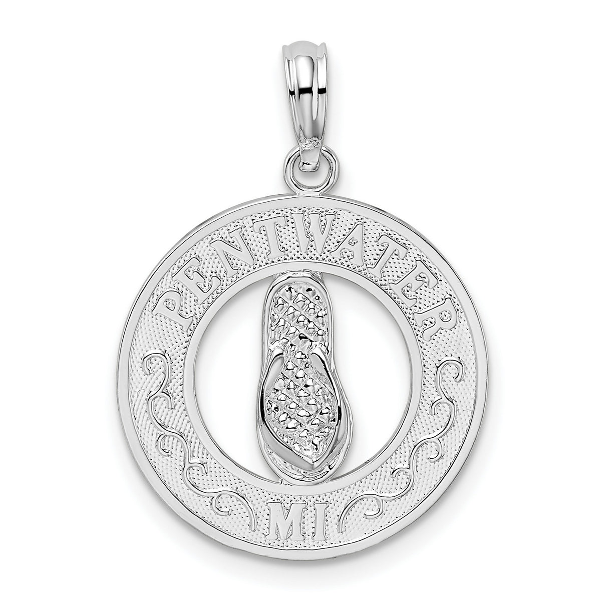 Sterling Silver Flip-Flop Pendant with Pentwater MI Engraving, Coastal Lake Vacation Charm