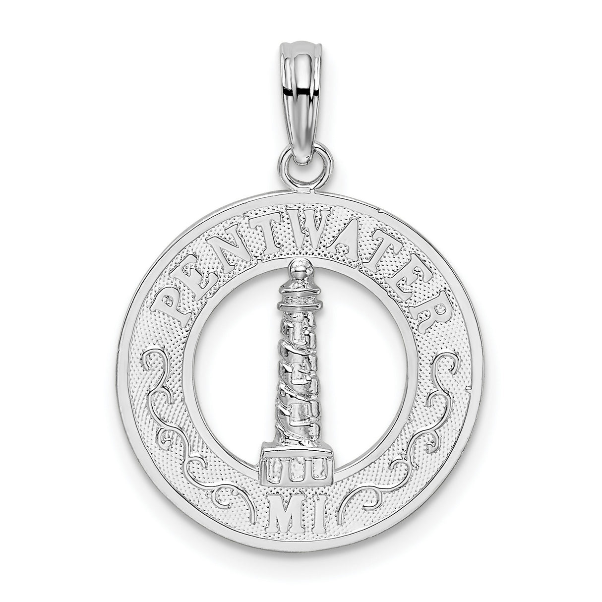 Sterling Silver Lighthouse Pendant with Pentwater Michigan Engraving, Nautical Travel Charm