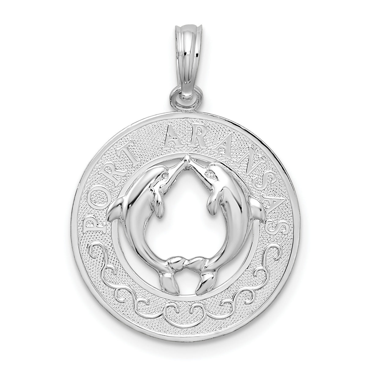 Sterling Silver Dolphin Circle Pendant with Wave Motif, Nautical Marine Life Design