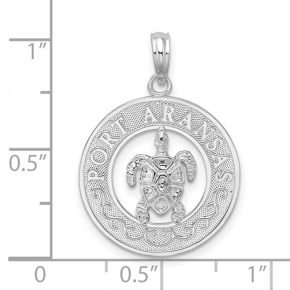 Sterling Silver Turtle Pendant with Port Aransas Engraving, Nautical Marine Life Charm