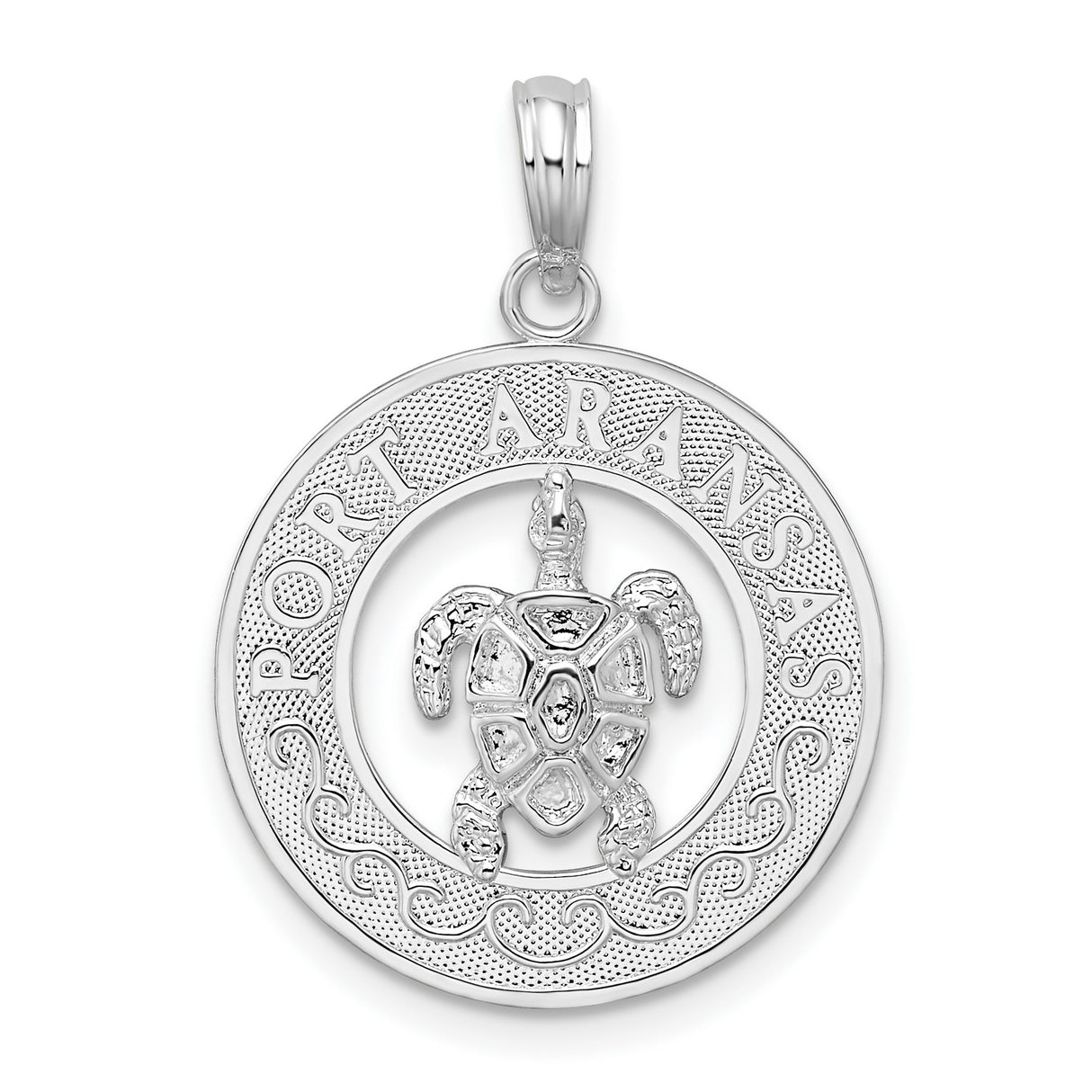 Sterling Silver Turtle Pendant with Port Aransas Engraving, Nautical Marine Life Charm