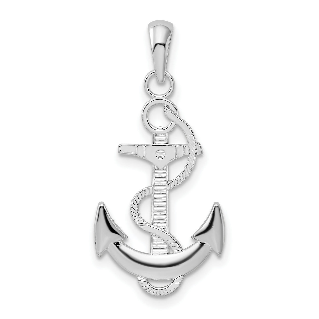 Sterling Silver Anchor Pendant with Rope Design, Nautical Symbol of Hope and Stability