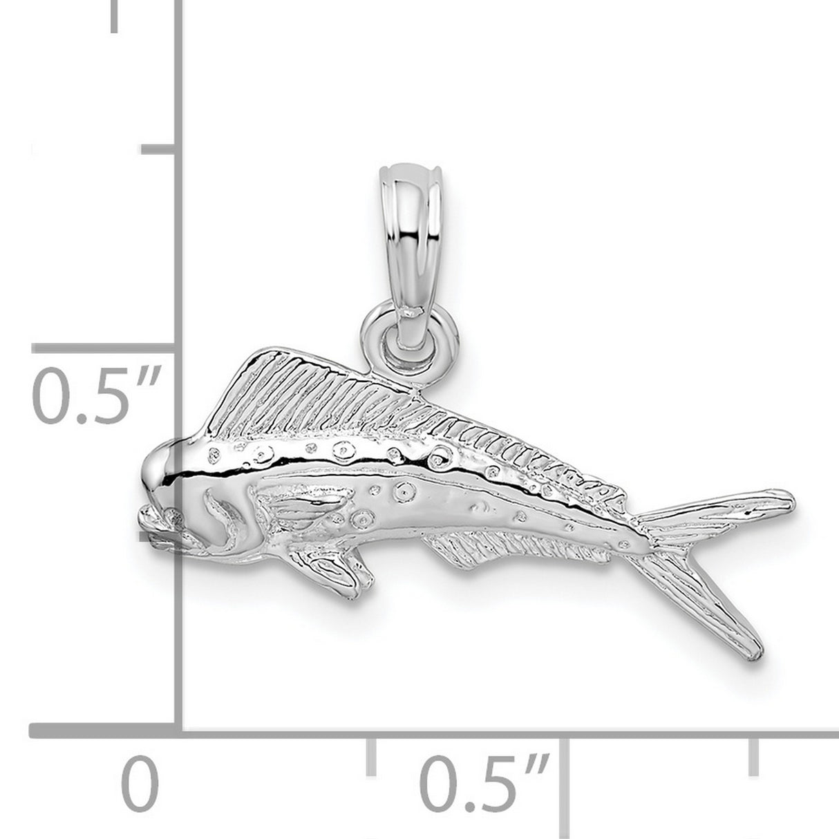 Polished Mahi-Mahi Fish Charm Pendant in Real 925 Sterling Silver