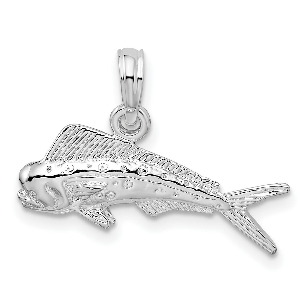 Polished Mahi-Mahi Fish Charm Pendant in Real 925 Sterling Silver