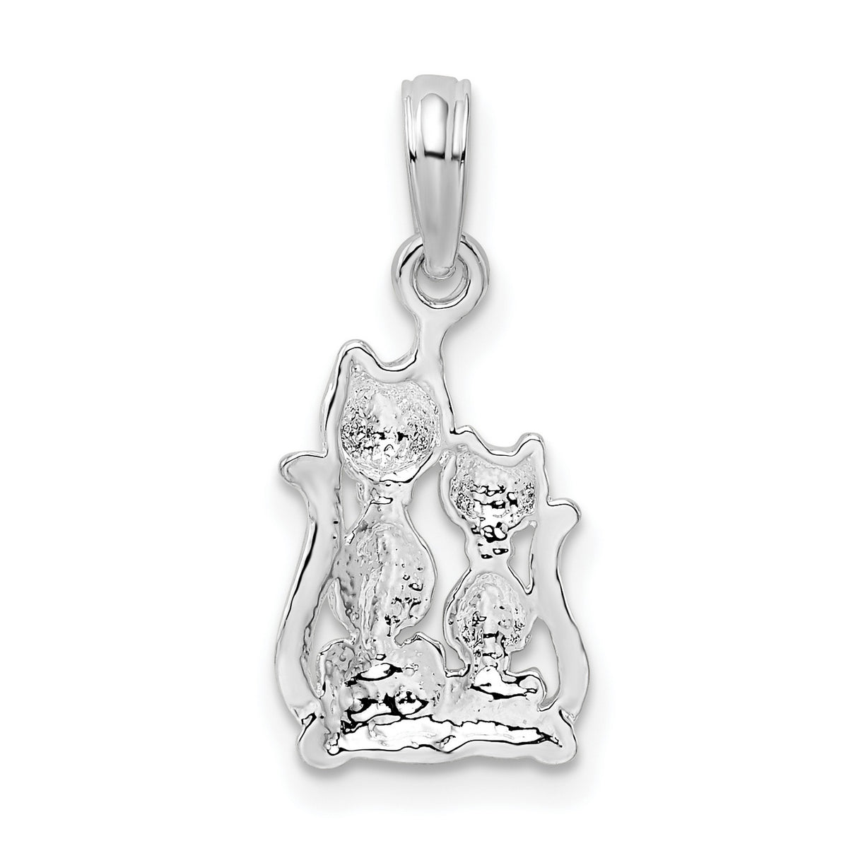 Sterling Silver Cat Pendant Featuring Two Cats Sitting Side by Side, Whimsical Design