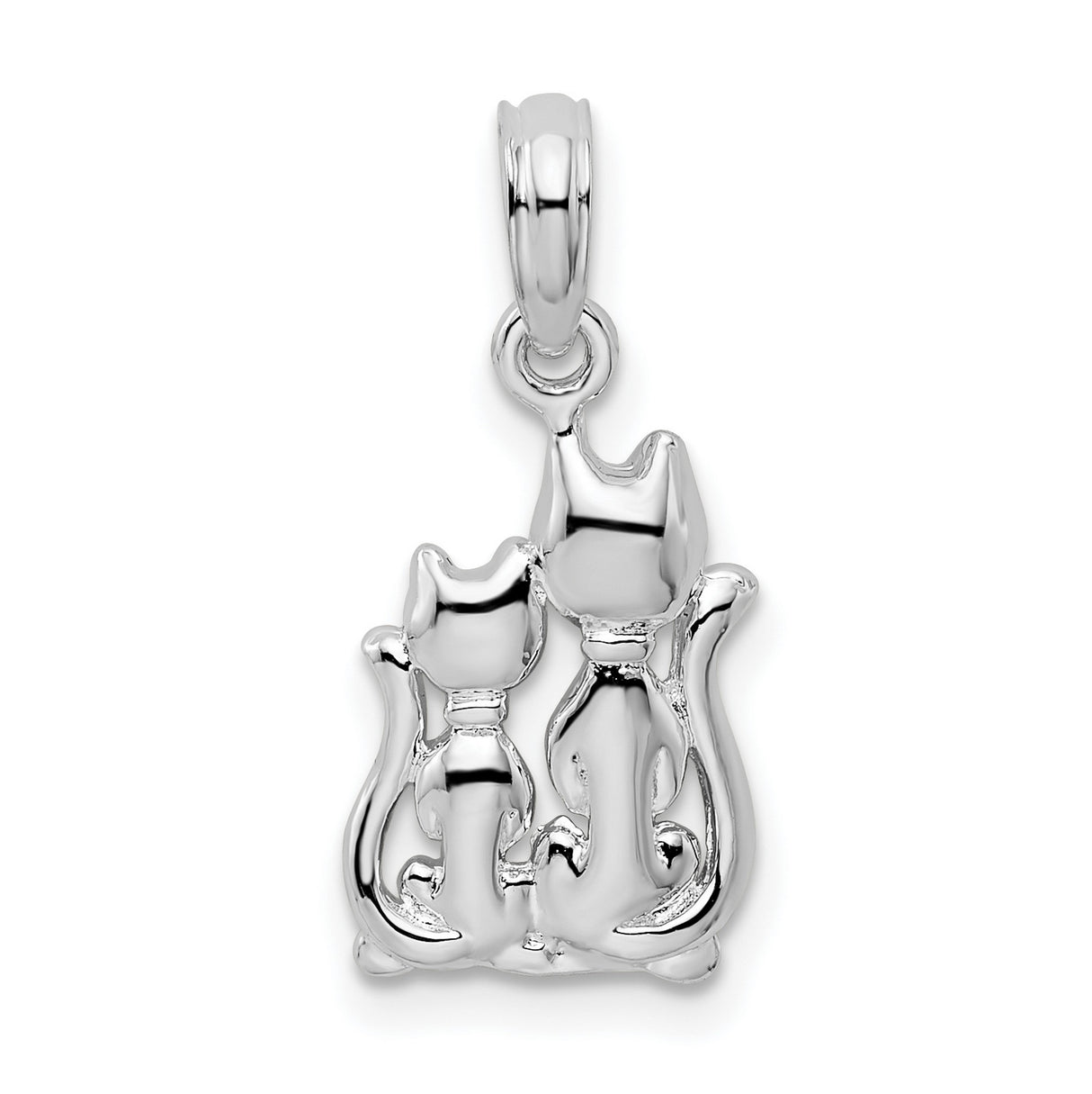Sterling Silver Cat Pendant Featuring Two Cats Sitting Side by Side, Whimsical Design