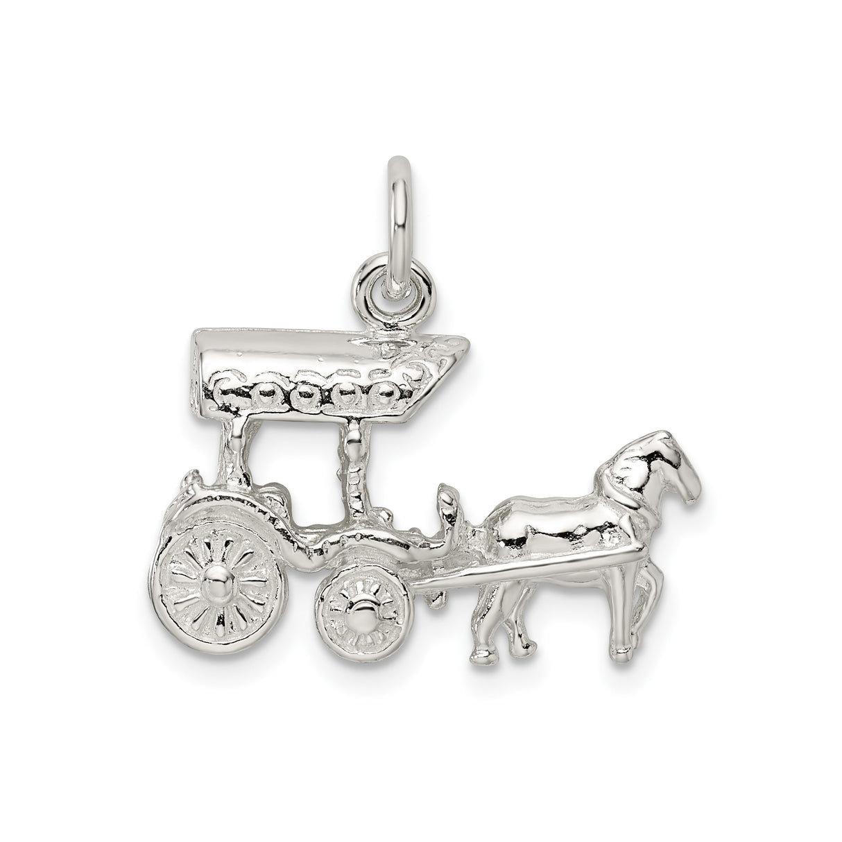 Horse And Covered Carriage Charm Pendant in Real 925 Sterling Silver
