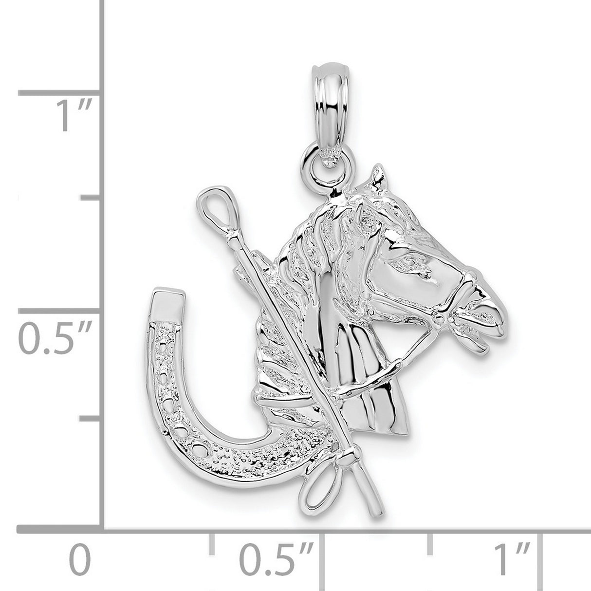 Sterling Silver Horse Head Pendant with Riding Crop and Horseshoe , Equestrian Theme