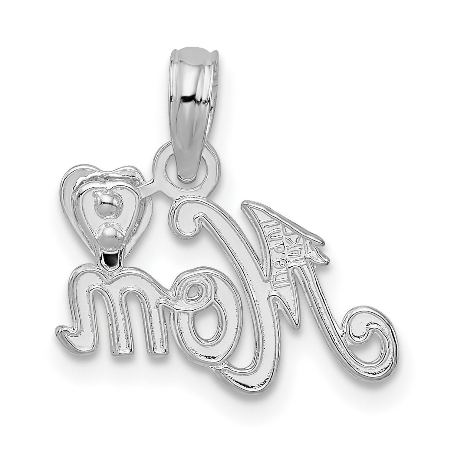 Sterling Silver Mom Pendant with Heart Accent, Script Style Family Jewelry