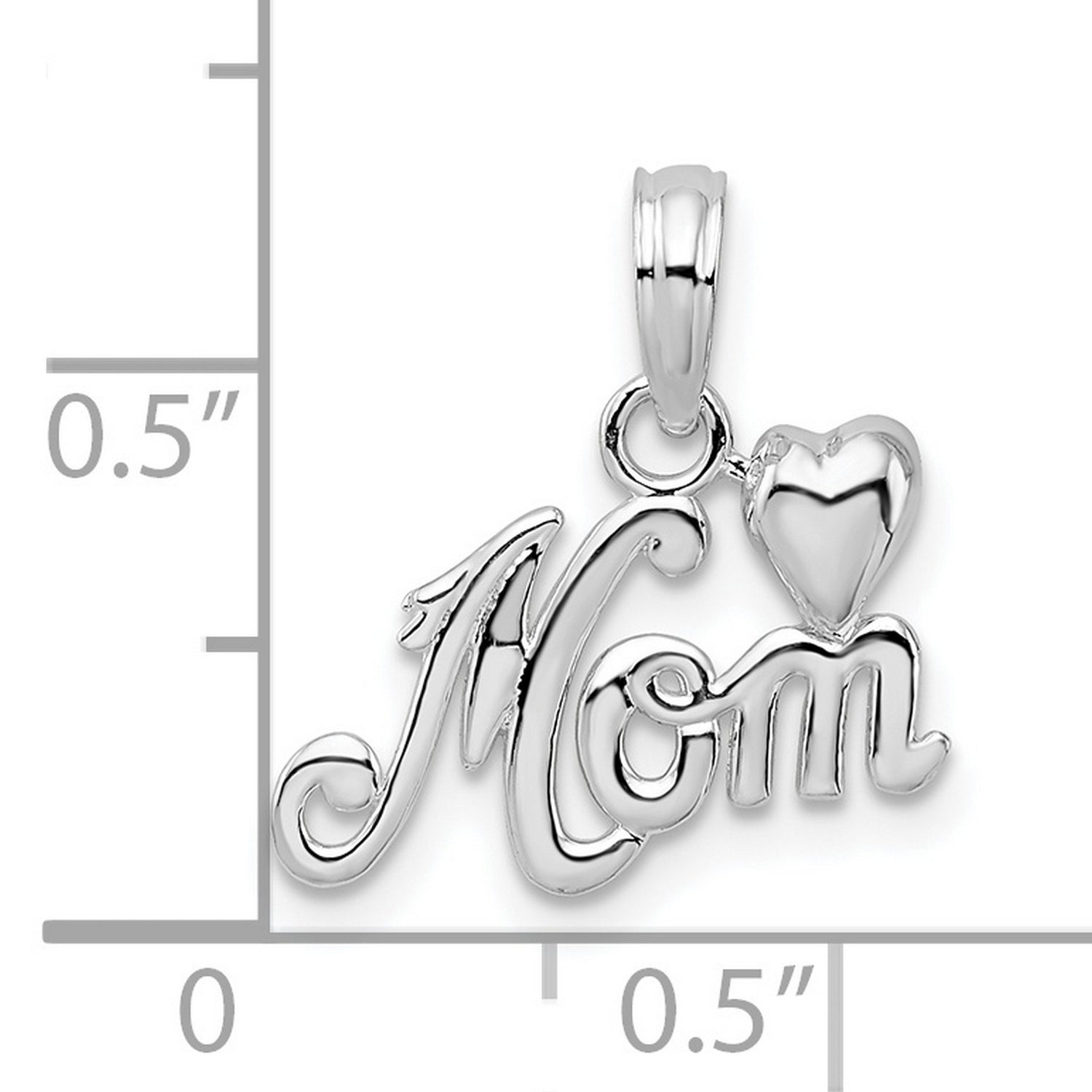 Sterling Silver Mom Pendant with Heart Accent, Script Style Family Jewelry