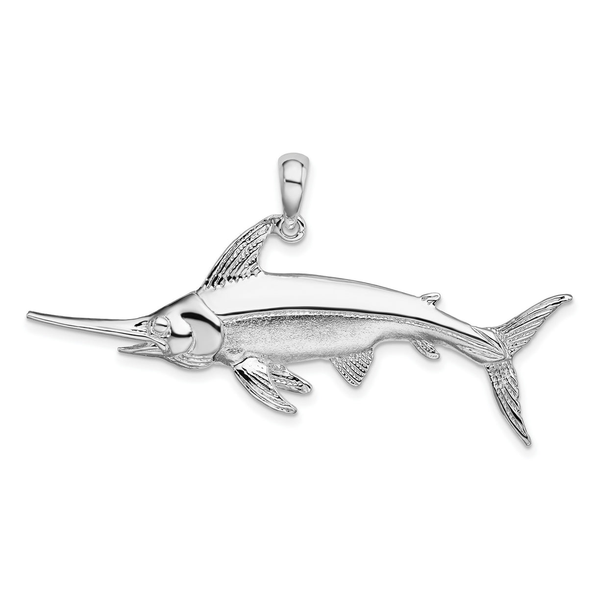 Sterling Silver Swordfish Pendant, Realistic Ocean Life Detail, Nautical Theme for Men and Unisex Wear