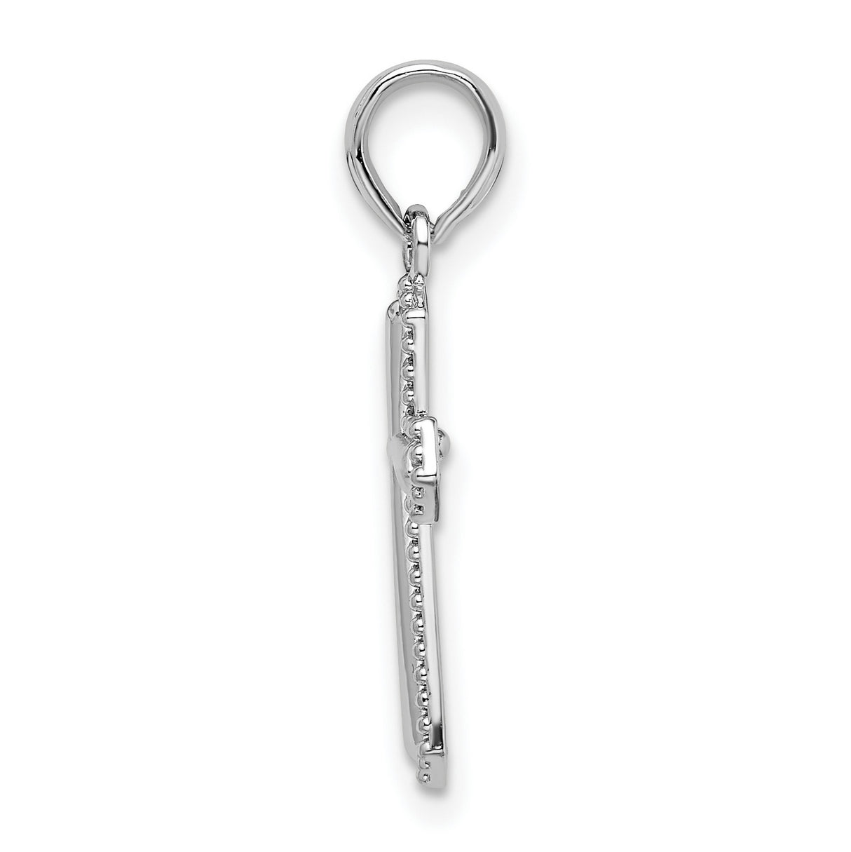 Sterling Silver Cross Pendant with Beaded Border, Flared Tips, and Beveled Arms