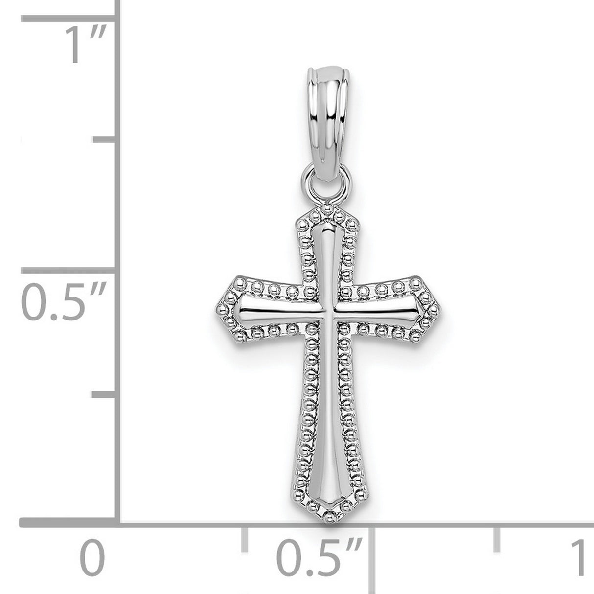 Sterling Silver Cross Pendant with Beaded Border, Flared Tips, and Beveled Arms