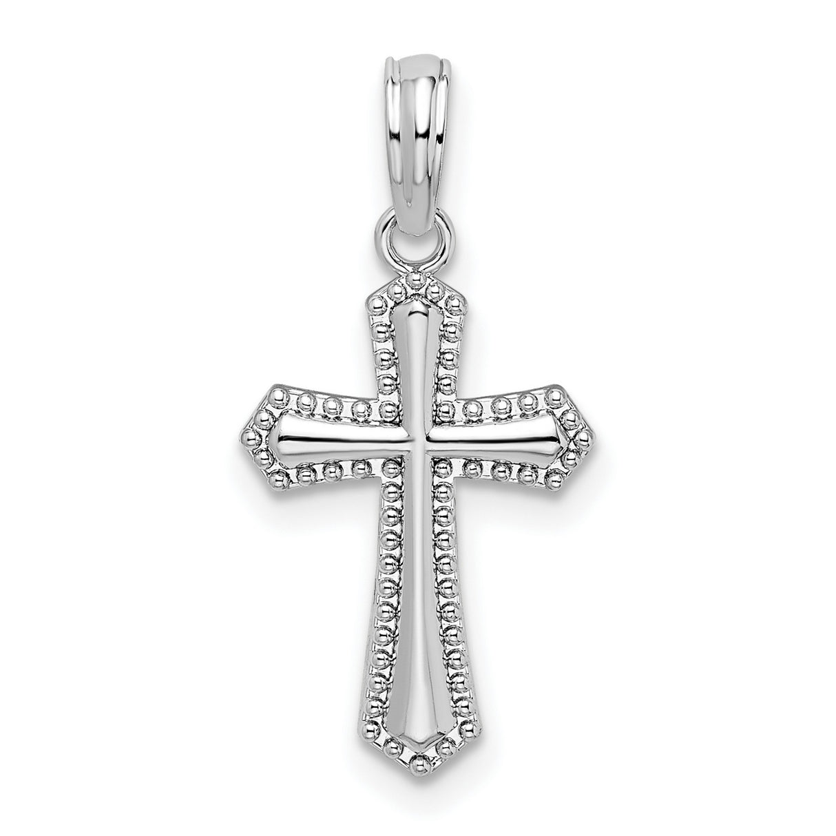 Sterling Silver Cross Pendant with Beaded Border, Flared Tips, and Beveled Arms