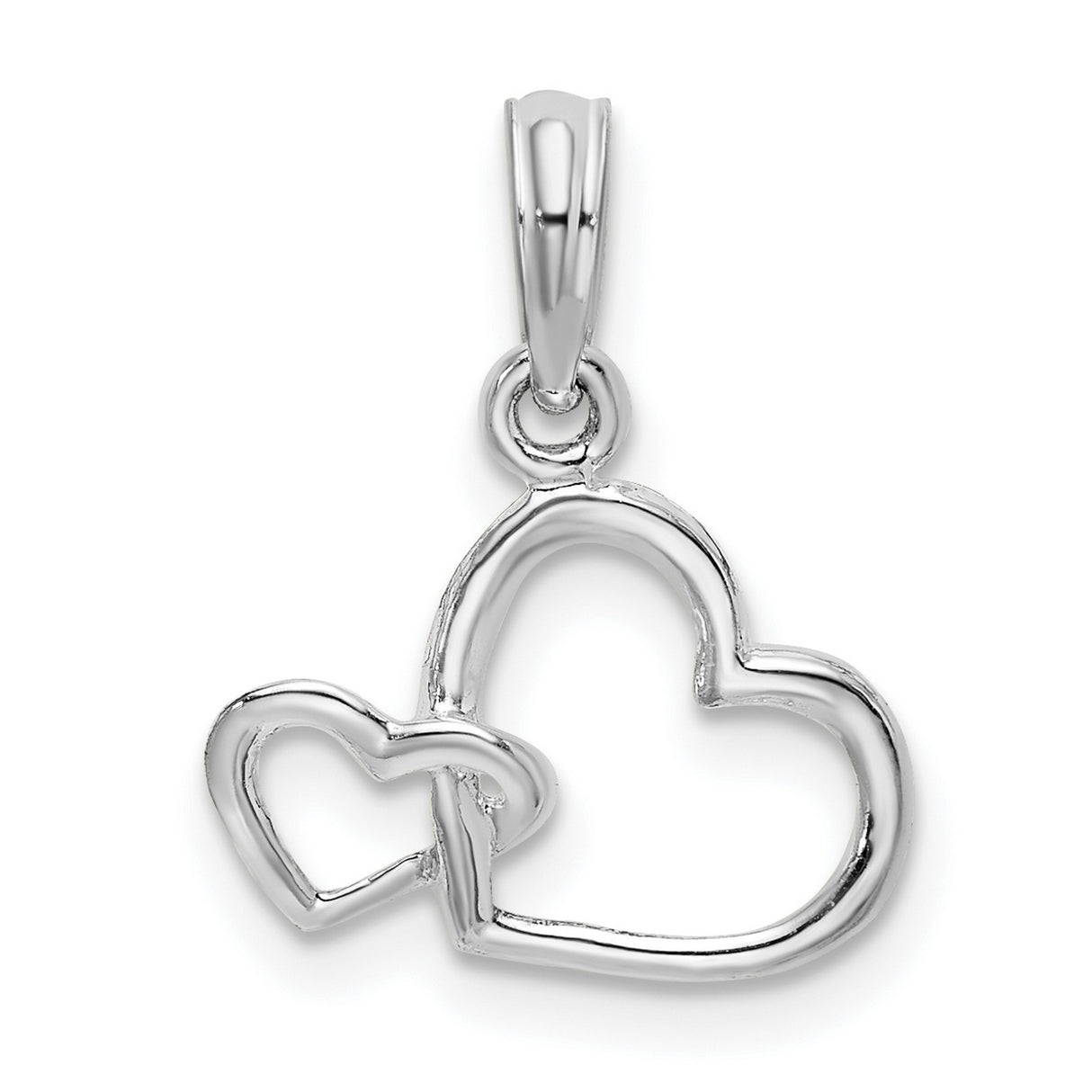Sterling Silver Open Heart Pendant with Interlocking Hearts and Modern Minimalist Design