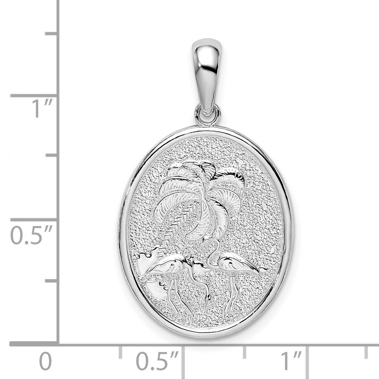 Sterling Silver Oval Flamingo Pendant with Palm Tree Scene, Tropical Beach Charm for Women