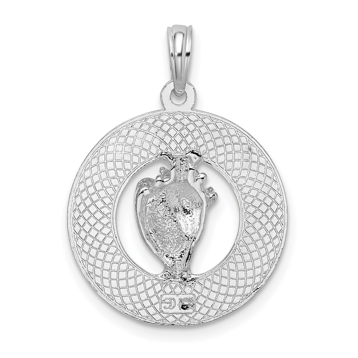 Sterling Silver Round Pendant with Sanibel Seashell Design, Coastal Beach Style