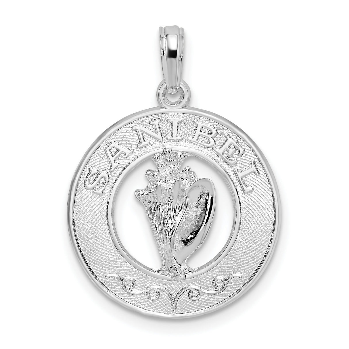 Sterling Silver Round Pendant with Sanibel Seashell Design, Coastal Beach Style