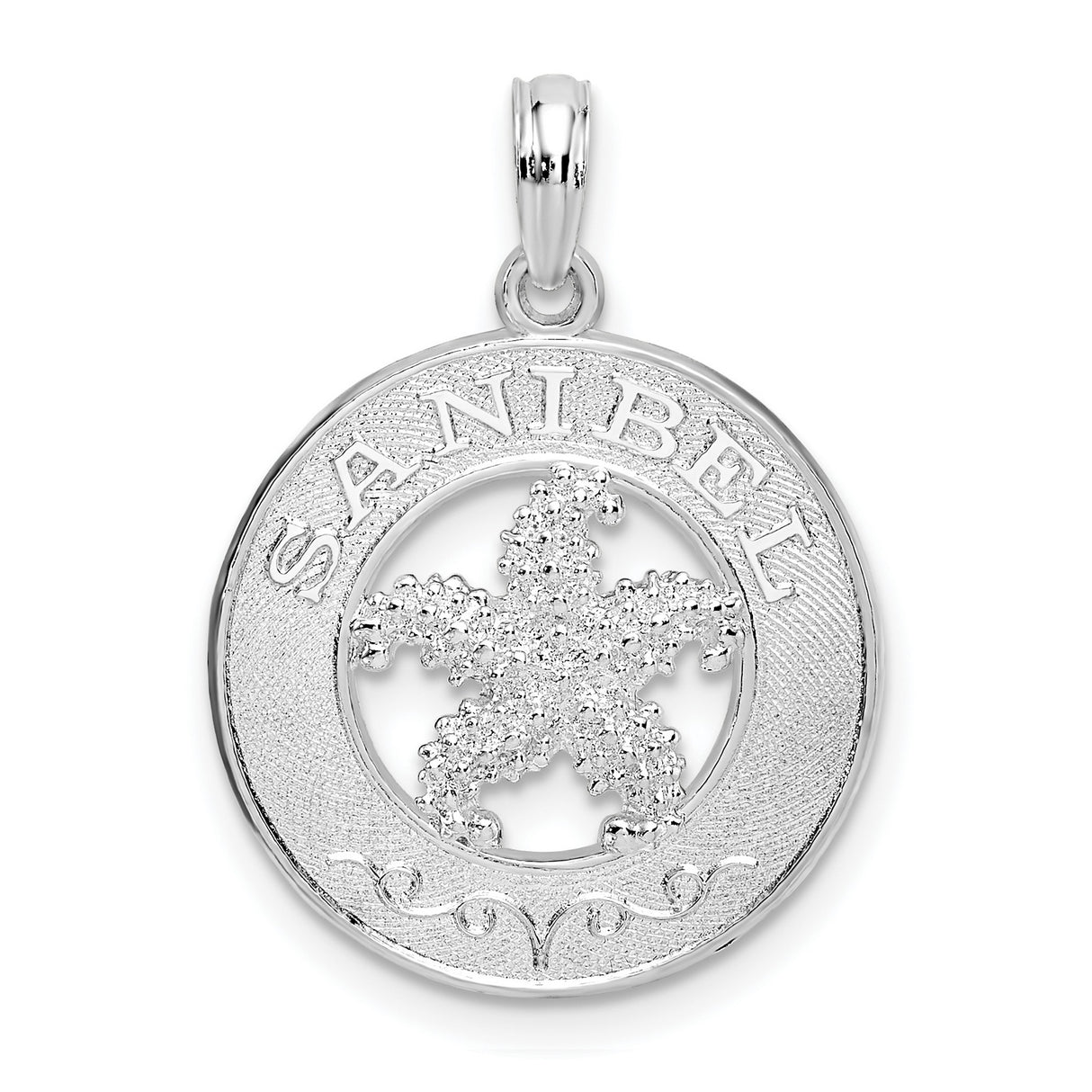 Sterling Silver Starfish Pendant with Sanibel Engraving, Ocean-Inspired Nautical Jewelry for Women