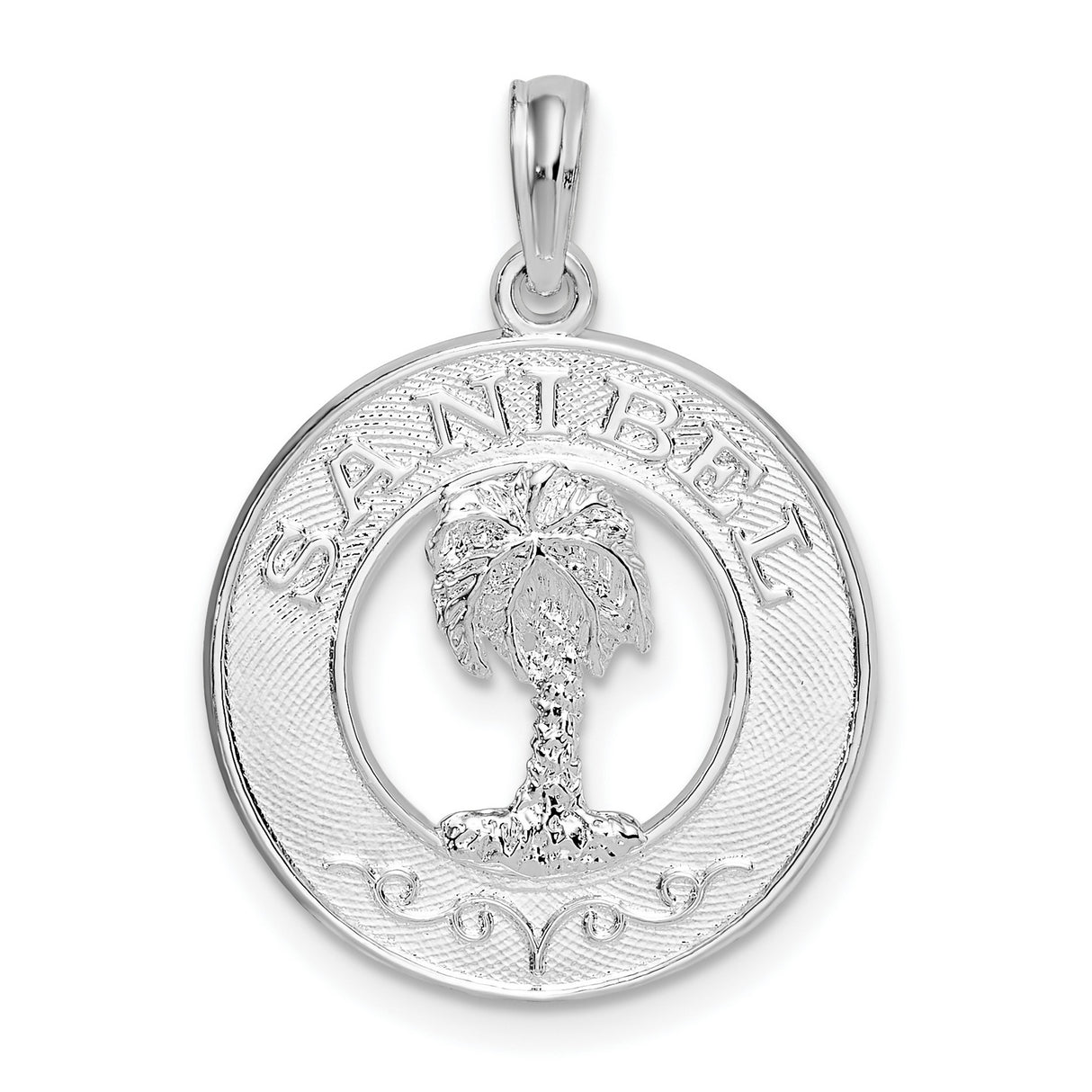Sterling Silver Palm Tree Pendant with Sanibel Engraving, Tropical Beach Charm