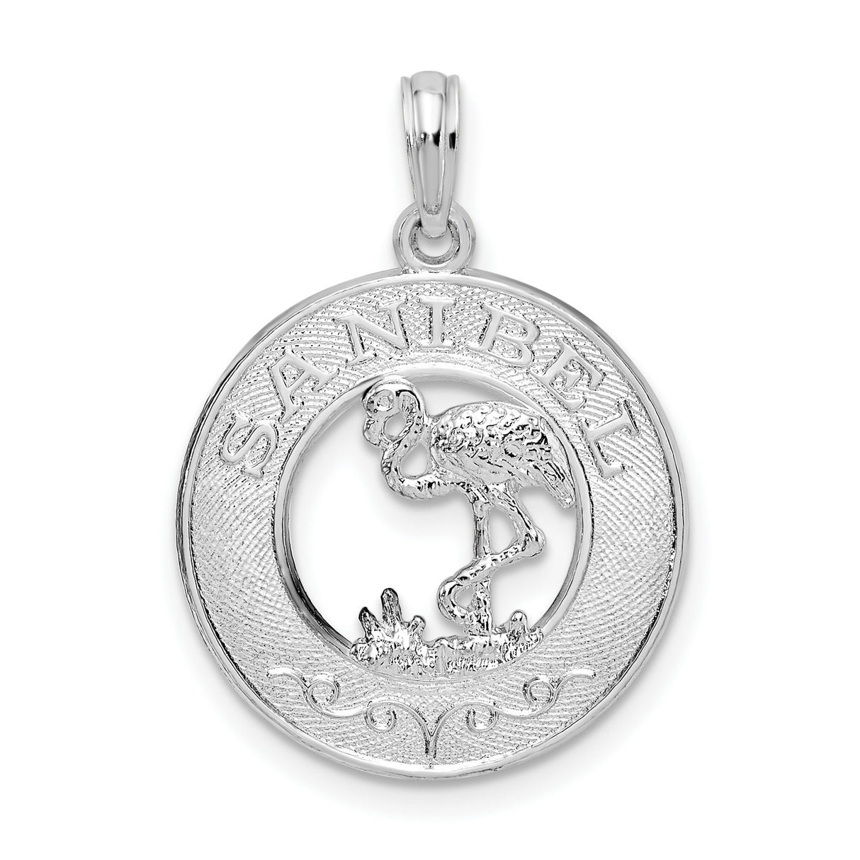 Sterling Silver Flamingo Cutout Pendant, Tropical Beach Wildlife Charm, Sanibel Island Inspired