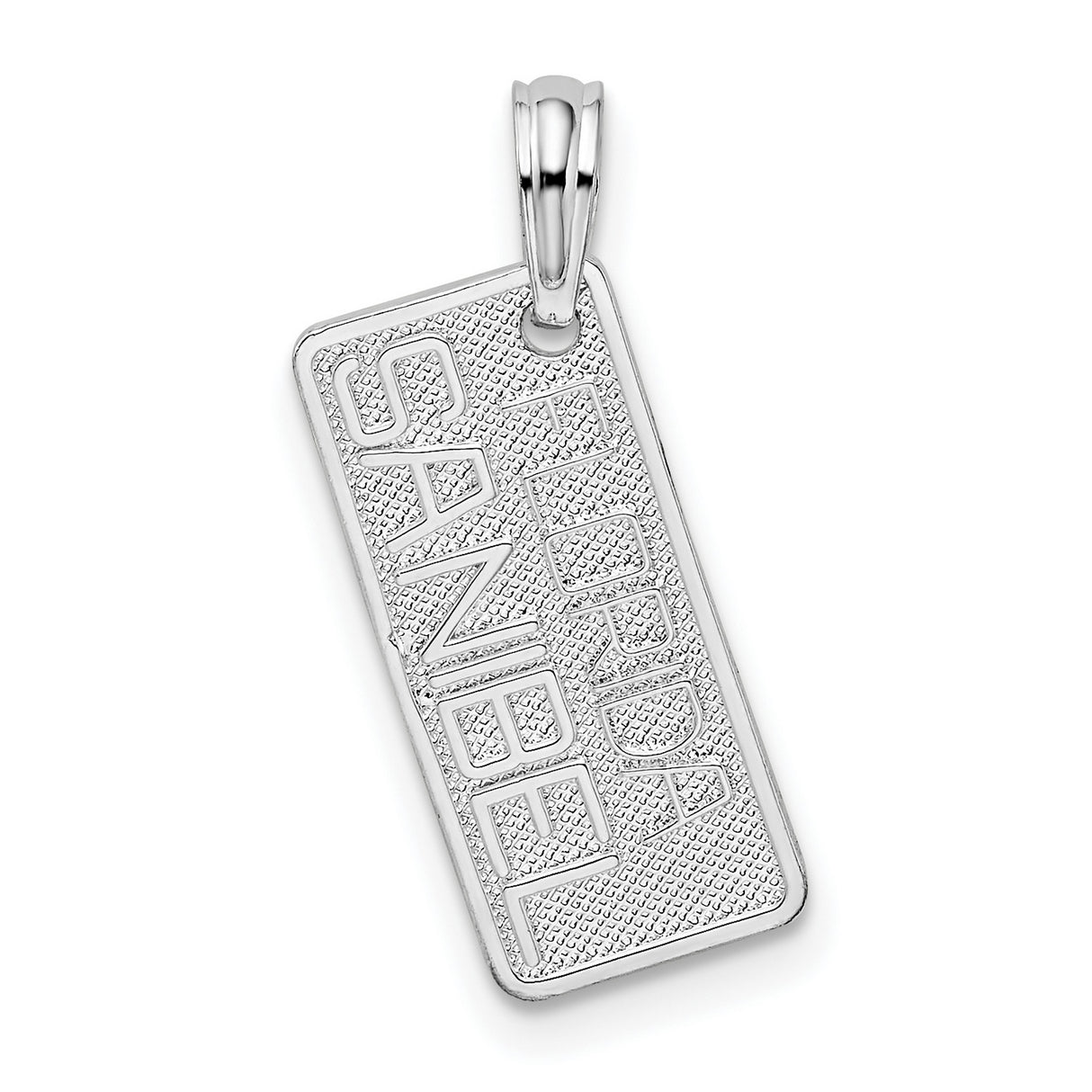 Sterling Silver Sanibel Florida Rectangular Pendant, Embossed Travel Souvenir Charm