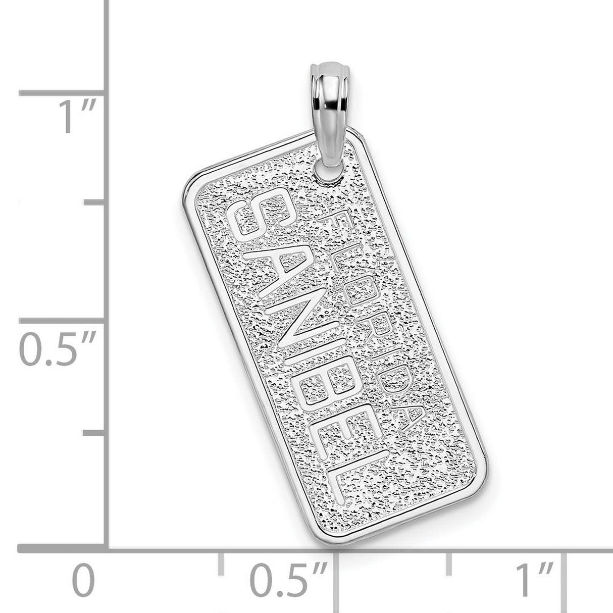 Sterling Silver Sanibel Pendant with Textured Rectangle Tag Design, Island Travel Charm