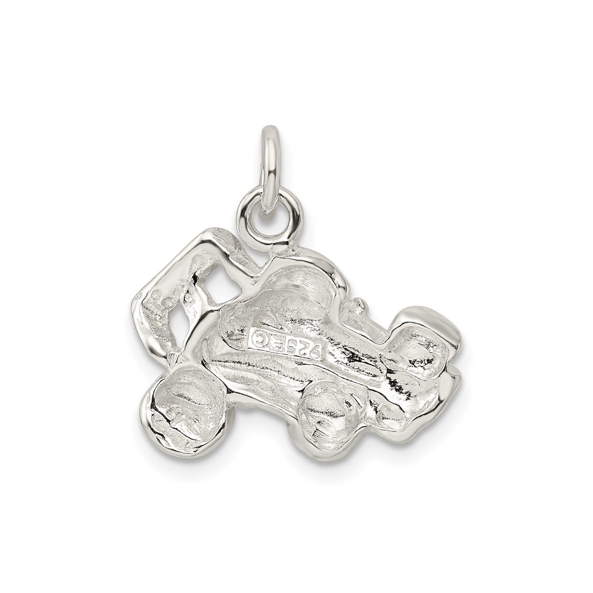 Sterling Silver Formula One Car Charm Pendant with 3D Open-Wheel Racing Design