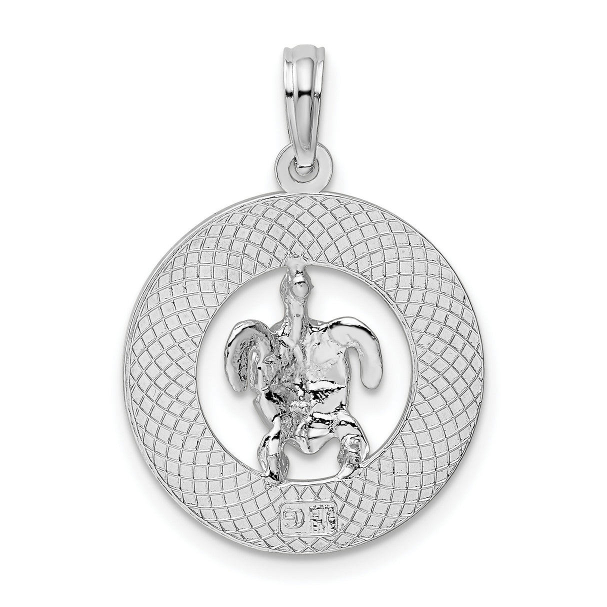 Sterling Silver Sea Turtle Pendant, Turks Caicos Circle Design, Nautical Ocean Charm