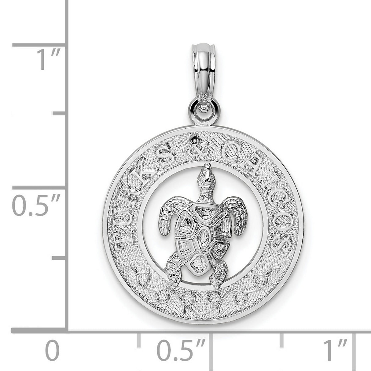 Sterling Silver Sea Turtle Pendant, Turks Caicos Circle Design, Nautical Ocean Charm